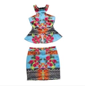 Arden B Blue and Orange Floral Mini Dress